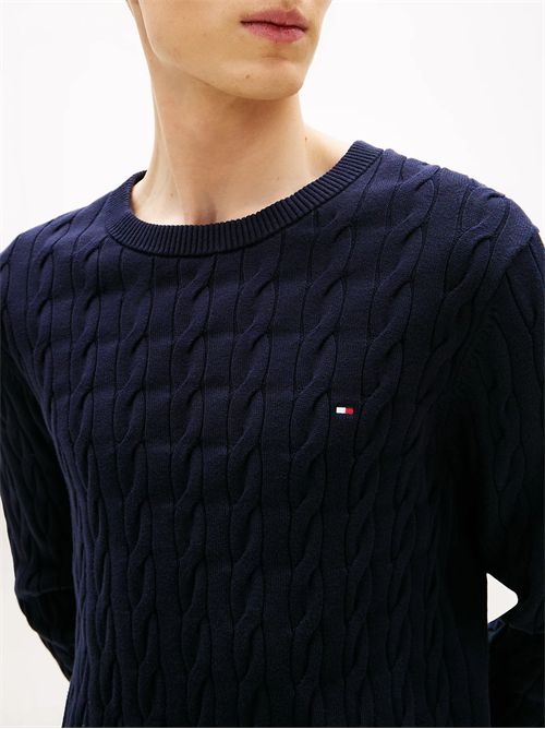 Pullover in maglia intrecciata con bandierina TOMMY HILFIGER | MW0MW33132DW5